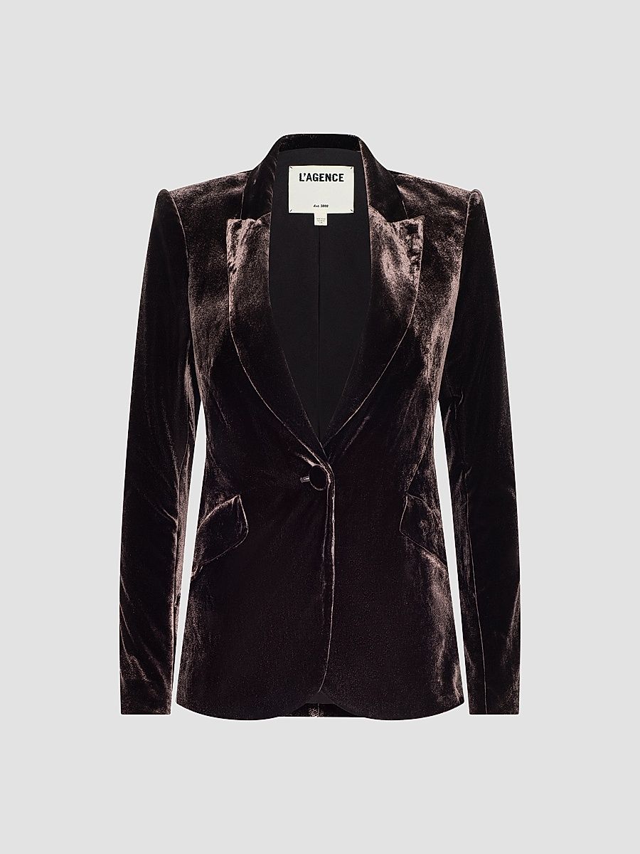 L'AGENCE Women's Chamberlain Velvet Blazer - Dark Java - Size 16