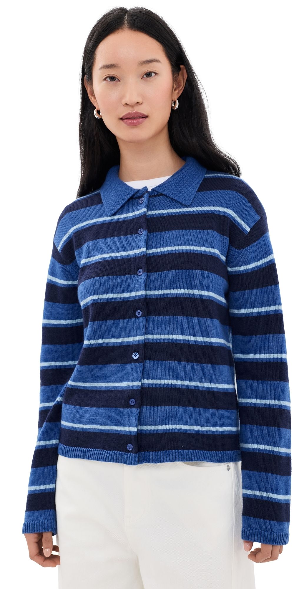 English Factory Striped Collar Shirt Cardigan Blue Multi M