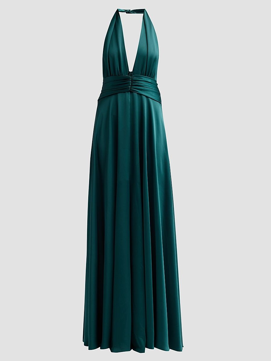 Women's Jasmine Backless Plunging Halter Gown - Deep Emerald - Size 0