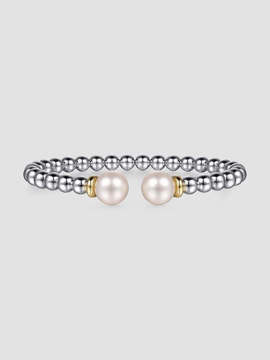 Gabriel & Co Women's Bujukan Sterling Silver, 14K Yellow Gold & Cultured Freshwater Pearl Bangle​ - Sterling Silver