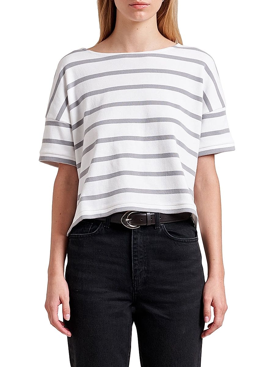 Women's Breton Short Sleeve Tee - White Light Grey - Size XL