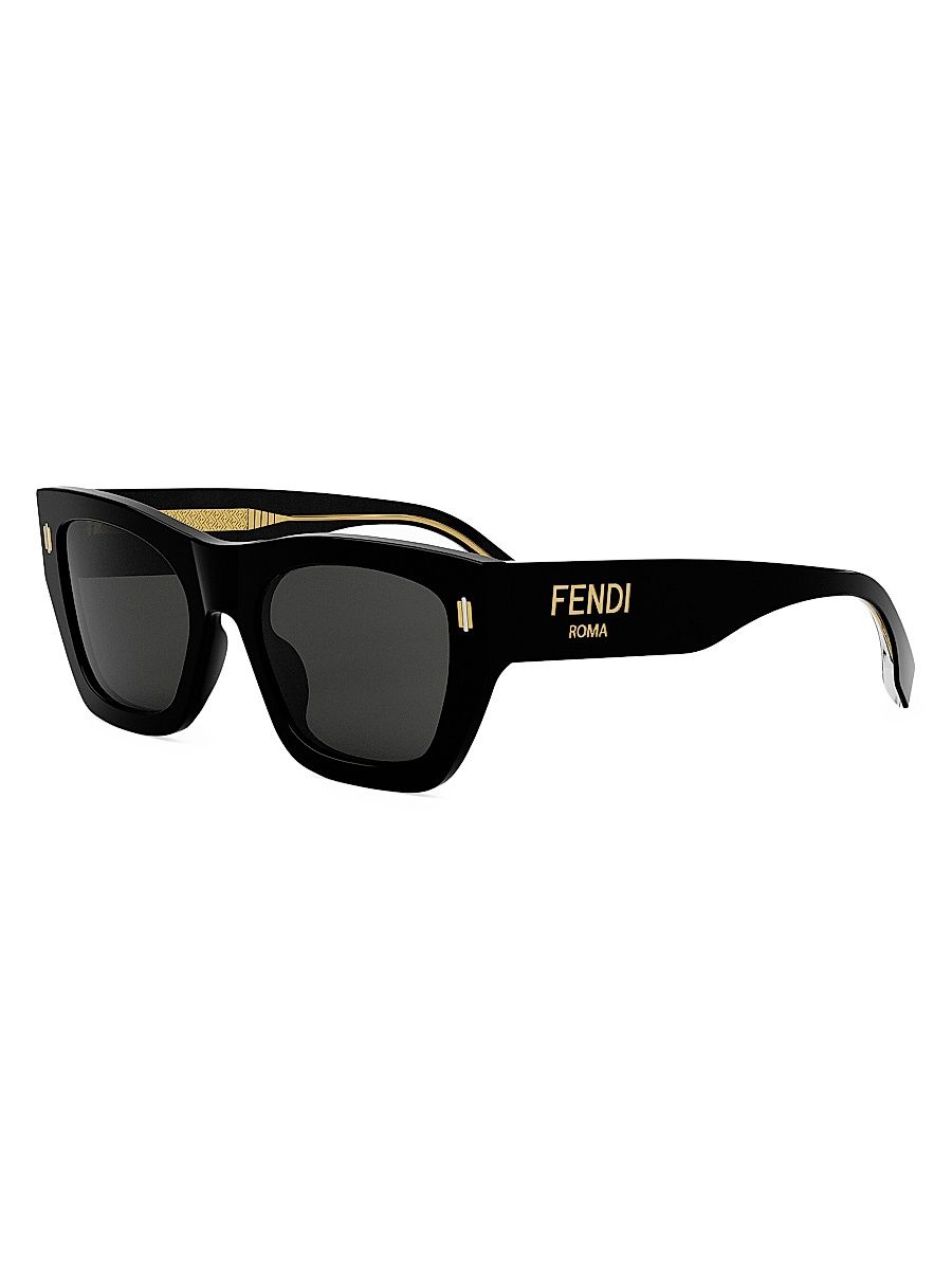 Men's Fendi Roma 53MM Rectangular Sunglasses - Shiny Black Smoke