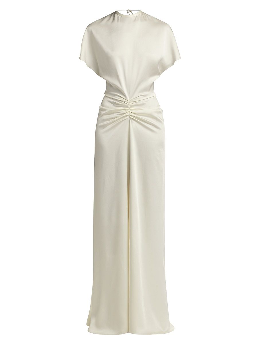 Women's Gathered-Waist Floor Length Dress - Ivory - Size 0