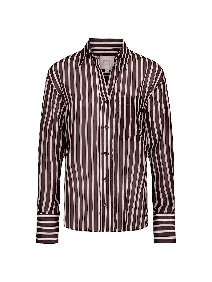 Women's Joey Striped Silk Button-Front Shirt - Hot Fudge Turtle Dove - Size Large