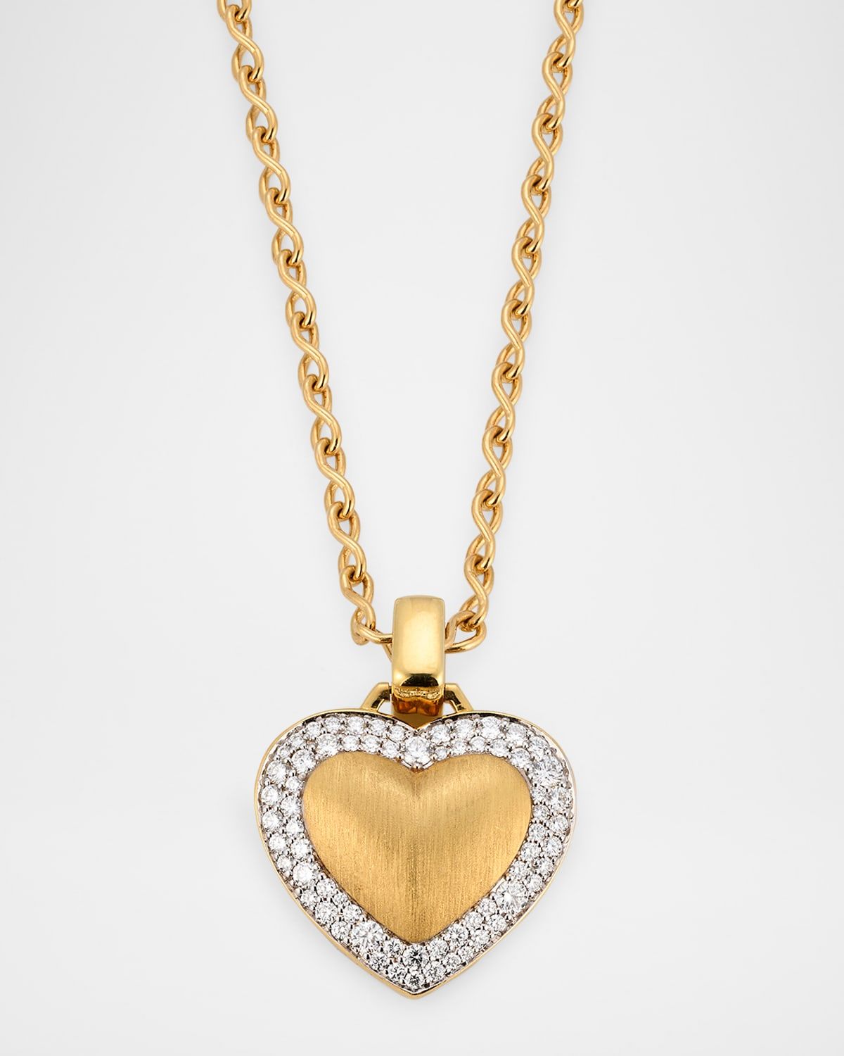 18K Yellow Gold Soft Heart Pendant Necklace with Diamonds