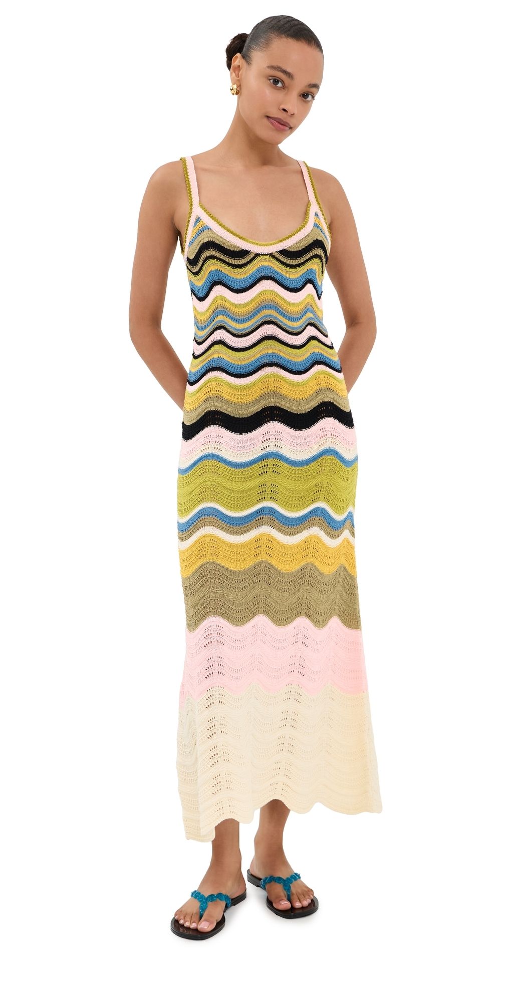 La DoubleJ Chevron Sundress Multicolor White/Green/Pink L