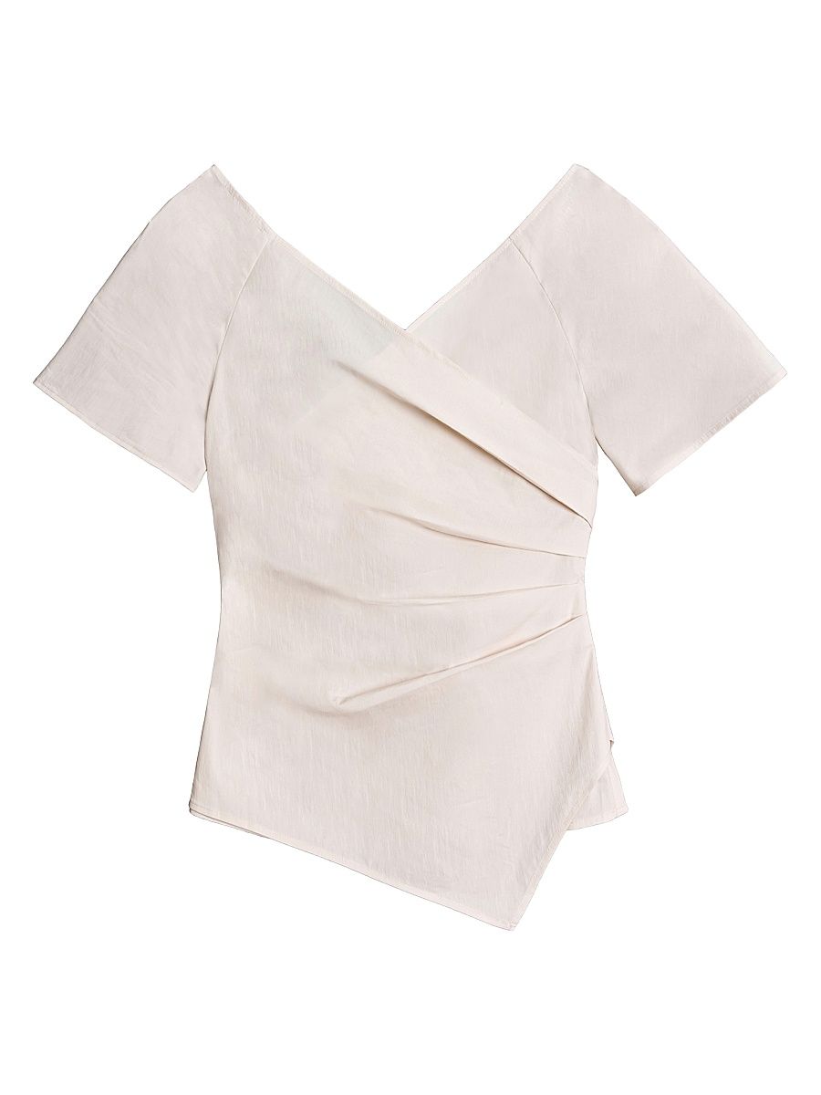 Women's Asymmetric V-Neck Faux-Wrap Top - Powder - Size 12