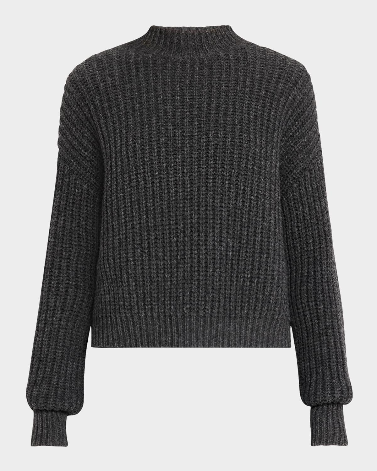 Ribbed Mock-Neck Fisherman Sweater