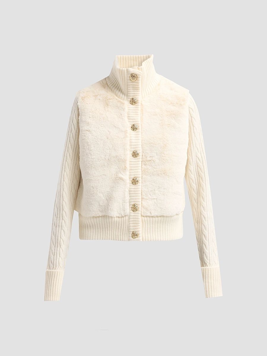 Women's Logan Wool-Cashmere Faux-Fur Cardigan - Ivory - Size XS