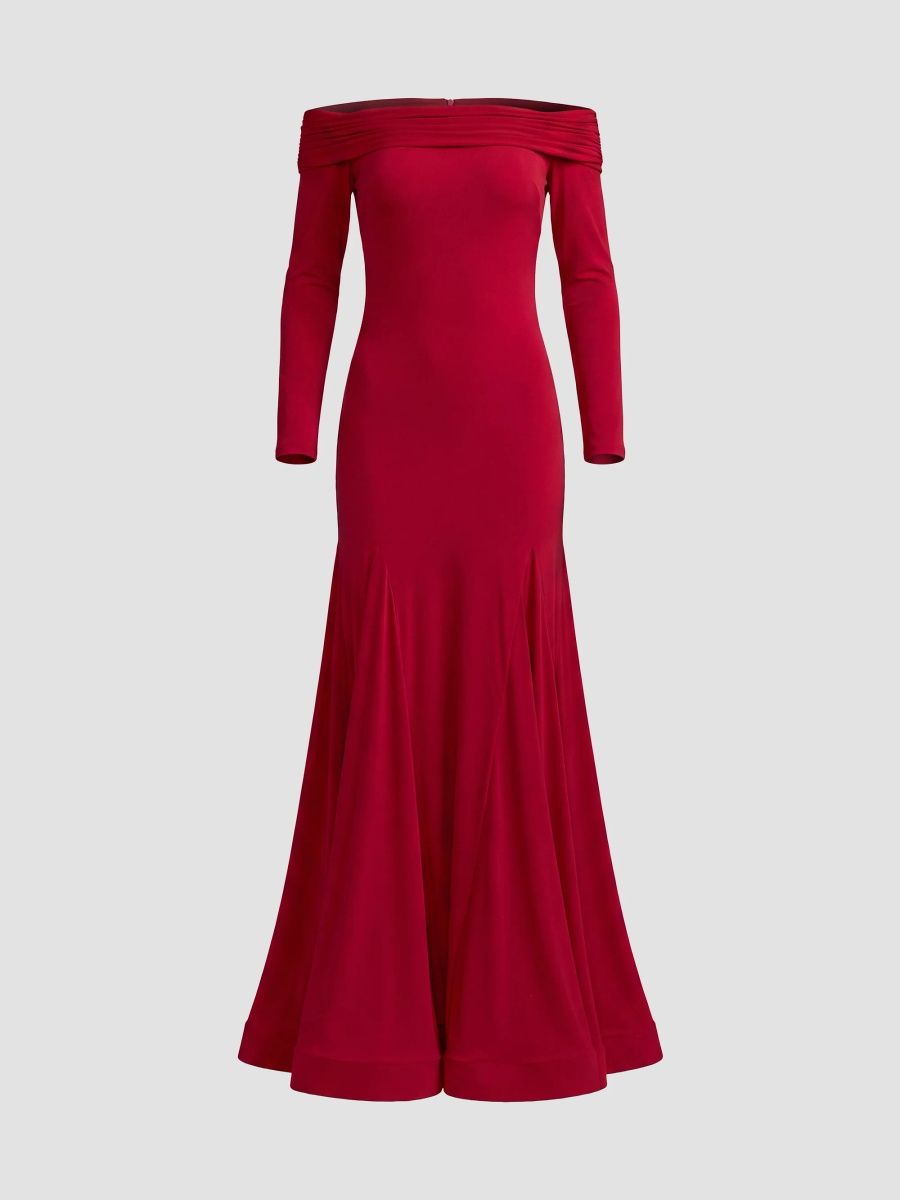 Mac Duggal Women's Jersey Off-The-Shoulder Long-Sleeve Trumpet Gown - Red - Size 16