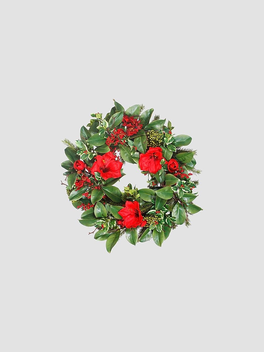 Garden Amaryllis Faux Wreath - Red Green