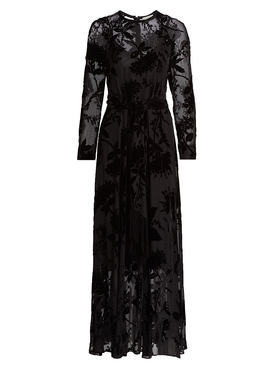 Women's Burnout Floral Maxi Dress - Black - Size 4