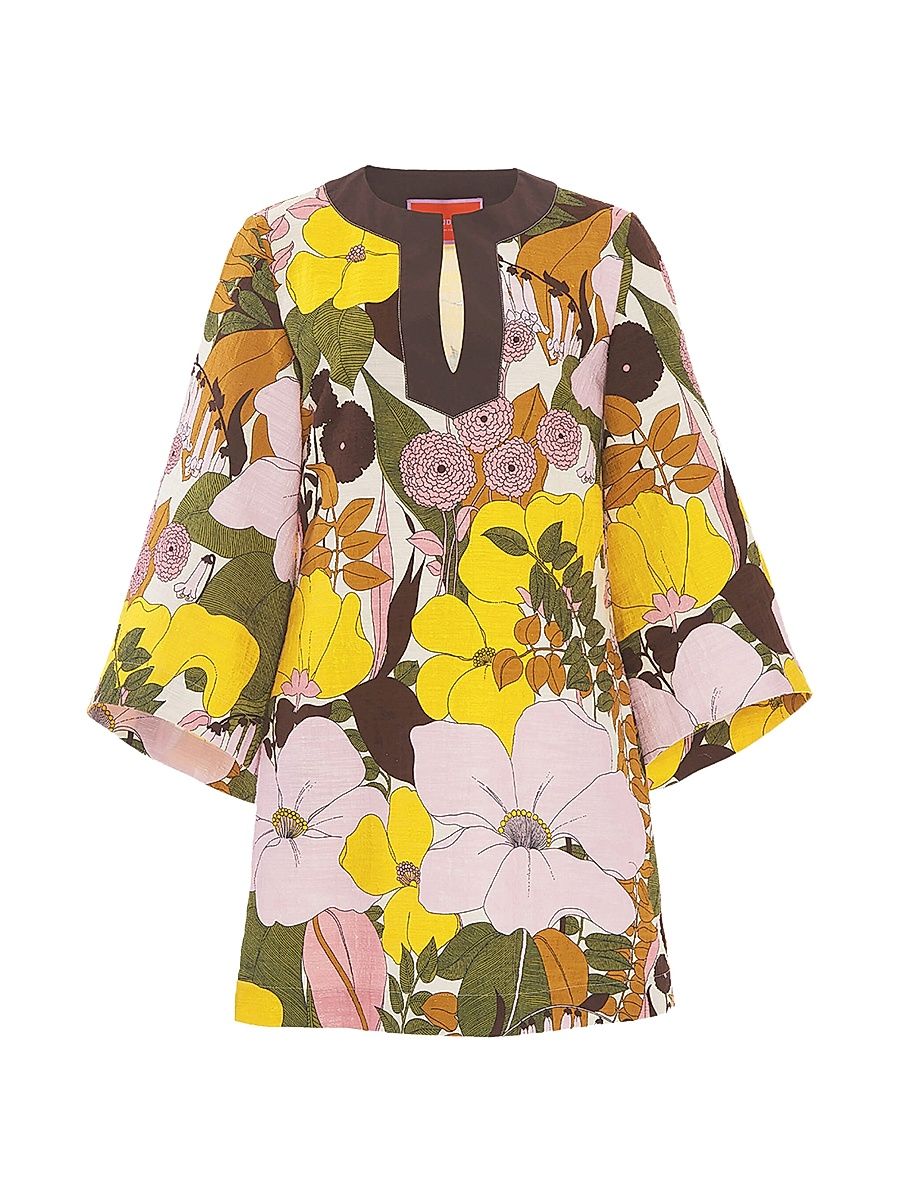 Women's Mini Kaftan Dress - Big Flower Rose Pink - Size Large