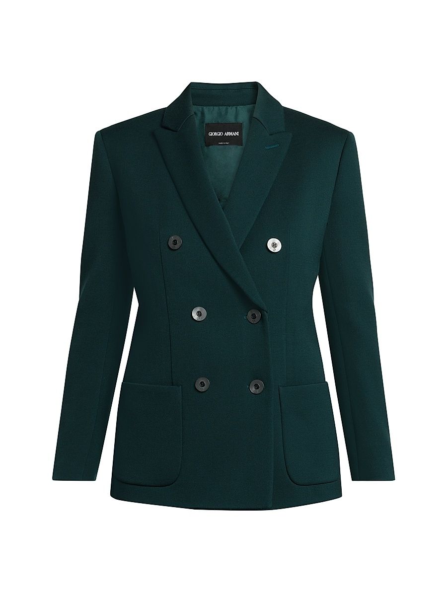 Women's Stretch Wool Double-Breasted Jacket - Emerald - Size 4