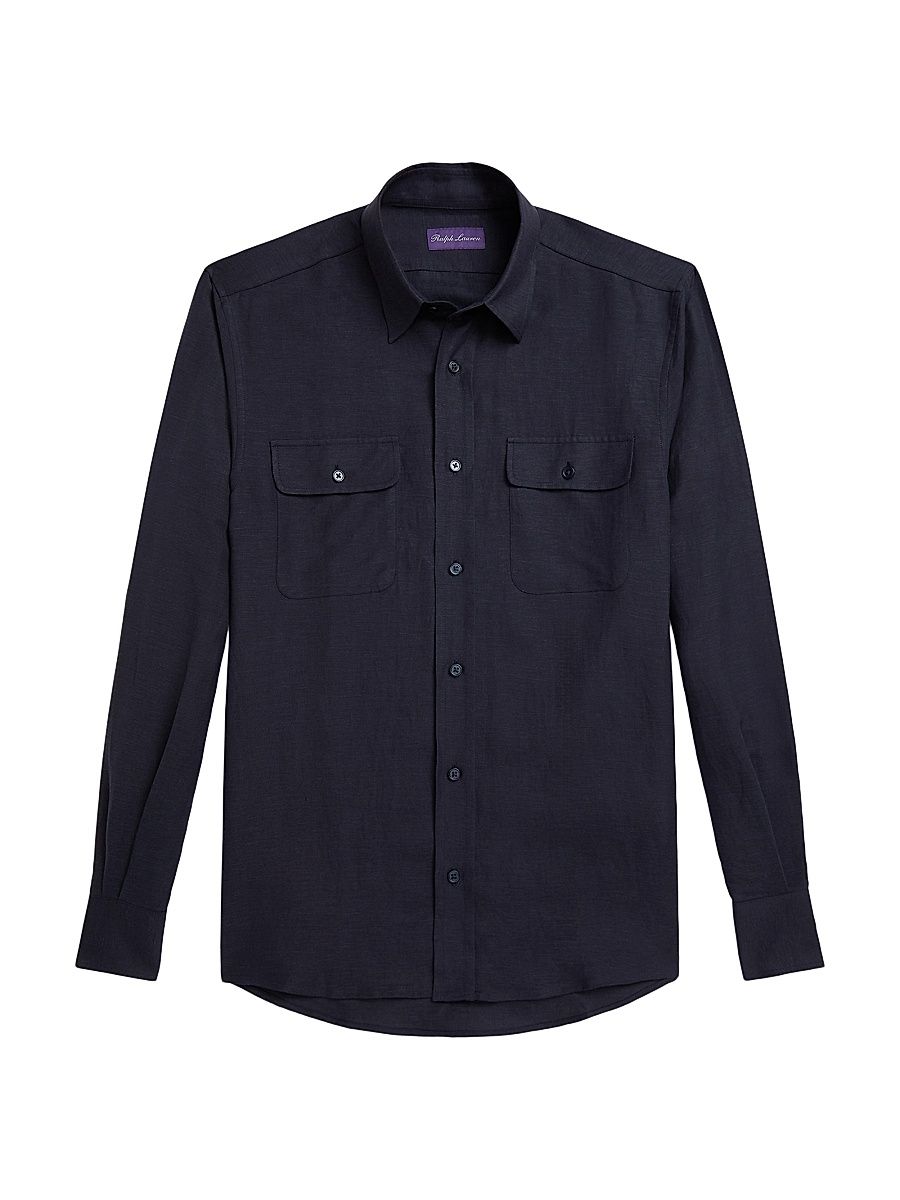 Ralph Lauren Purple Label Men's Silk-Linen Shirt - Classic Chairman Navy - Size XXL