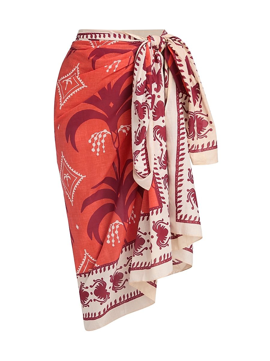 Women's Whale Tail Dance Of Side-Tie Pareo Skirt - Red Ecru Dark Cherry