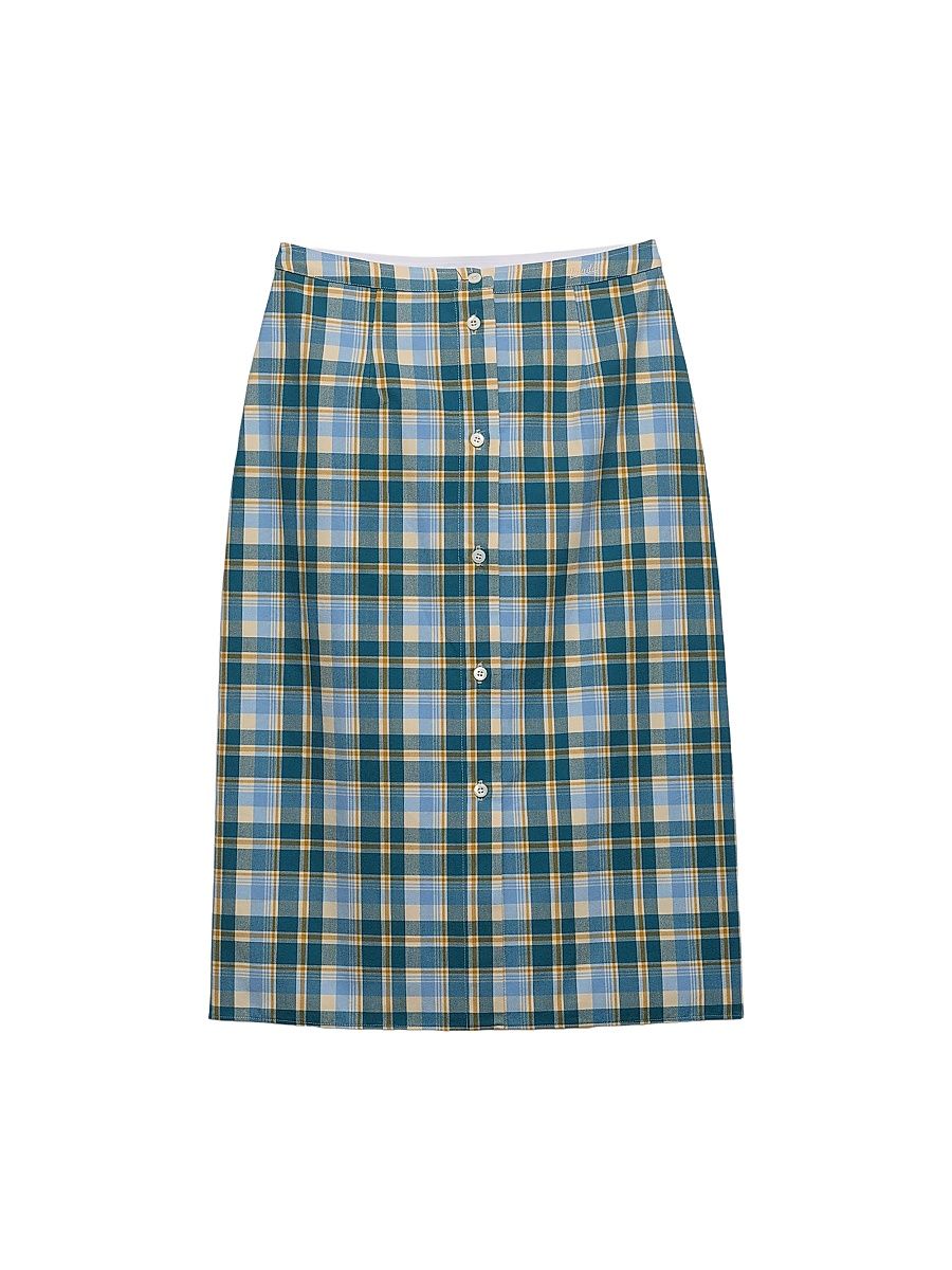 Women's Plaid Cotton Pencil Skirt - Beige Khaki - Size 4