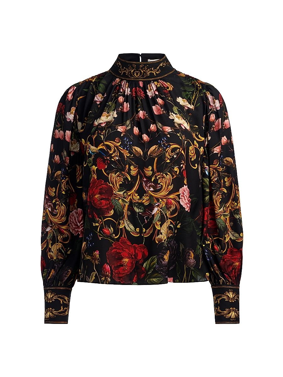 Women's Marion Printed Mock-Turtleneck Blouse - Evermine - Size Large