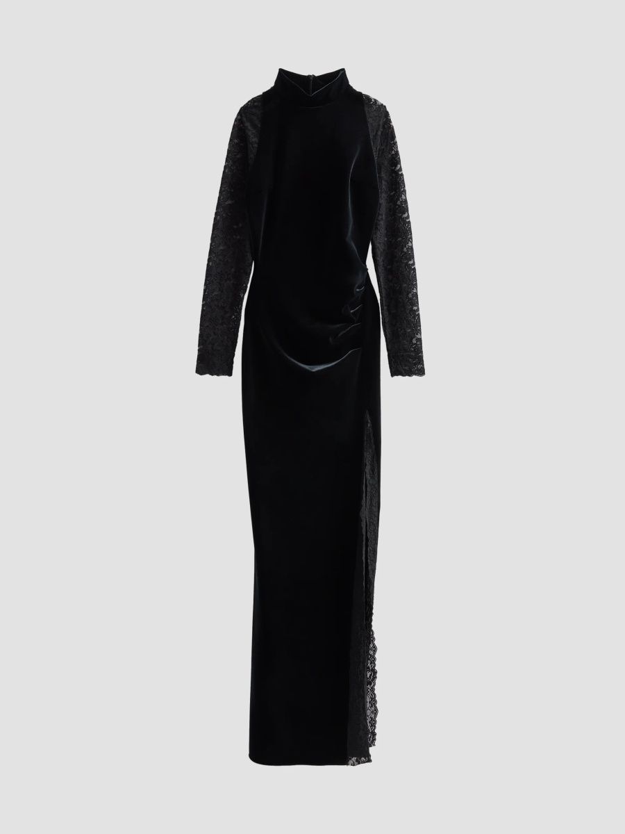 Chiara Boni La Petite Robe Women's Garim Velvet Lace Trumpet Gown - Black - Size 16