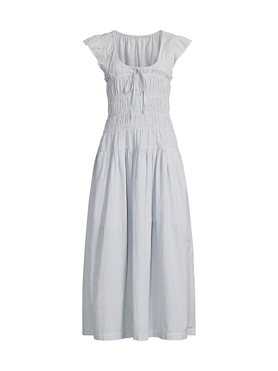 Women's Lauretta Smocked Cotton Midi-Dress - Stripe - Size XXL