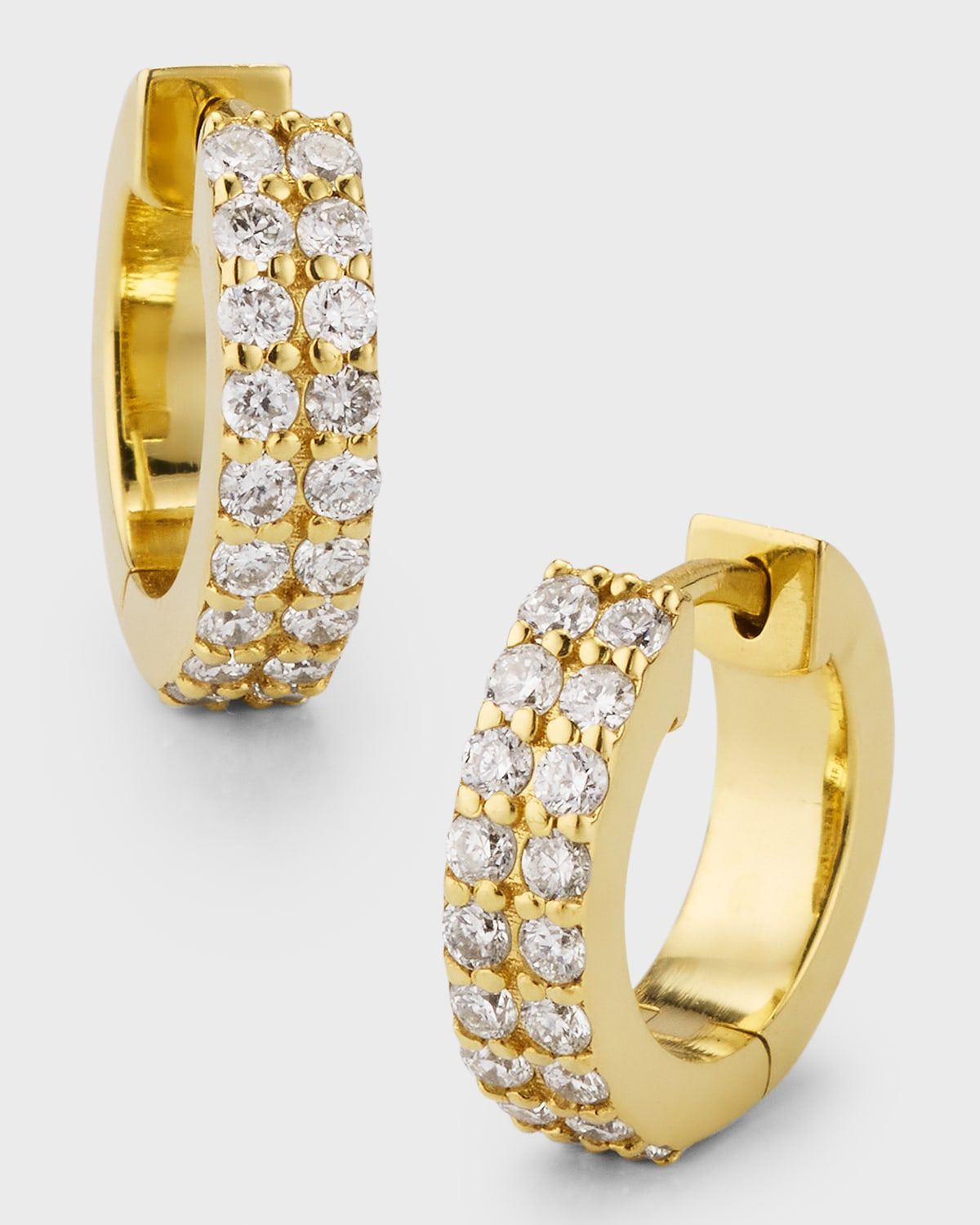 18K Yellow Gold Small Double Diamond Huggie Earrings