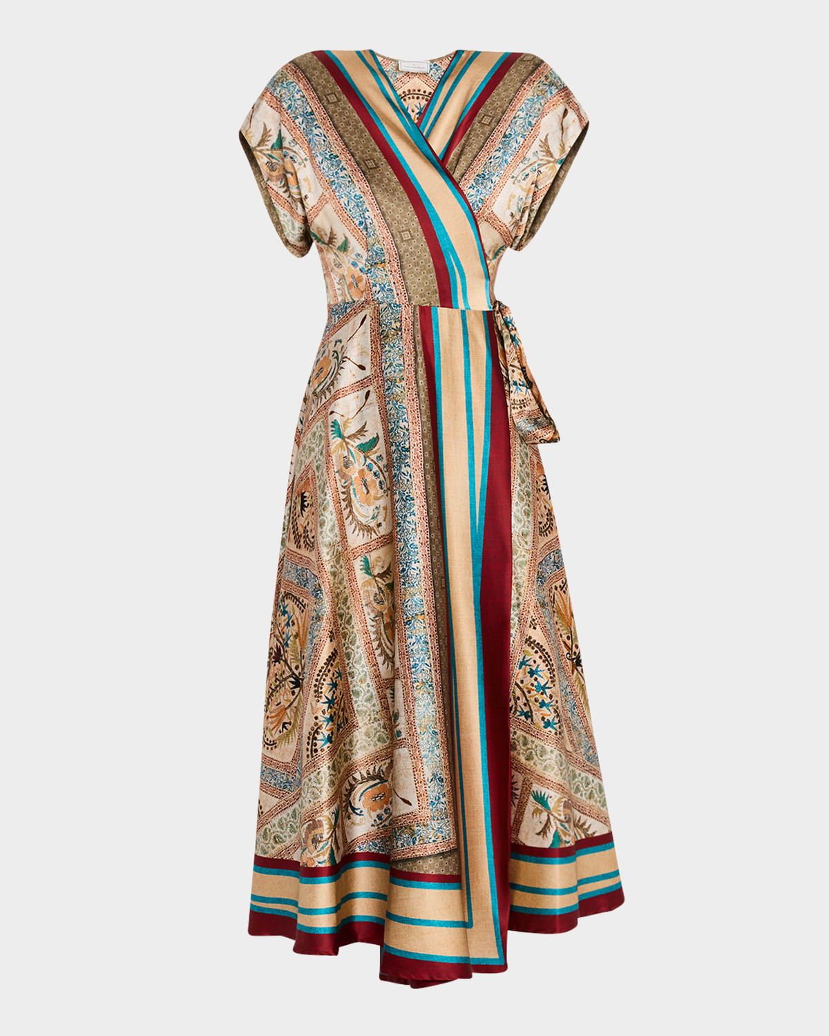 Floral-Print Silk Midi Wrap Dress