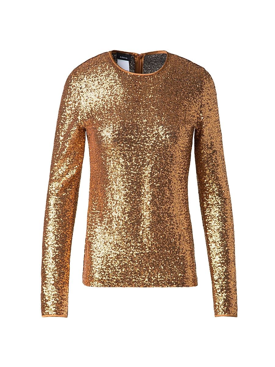 Women's Sequined Jersey Top - Gold - Size 10