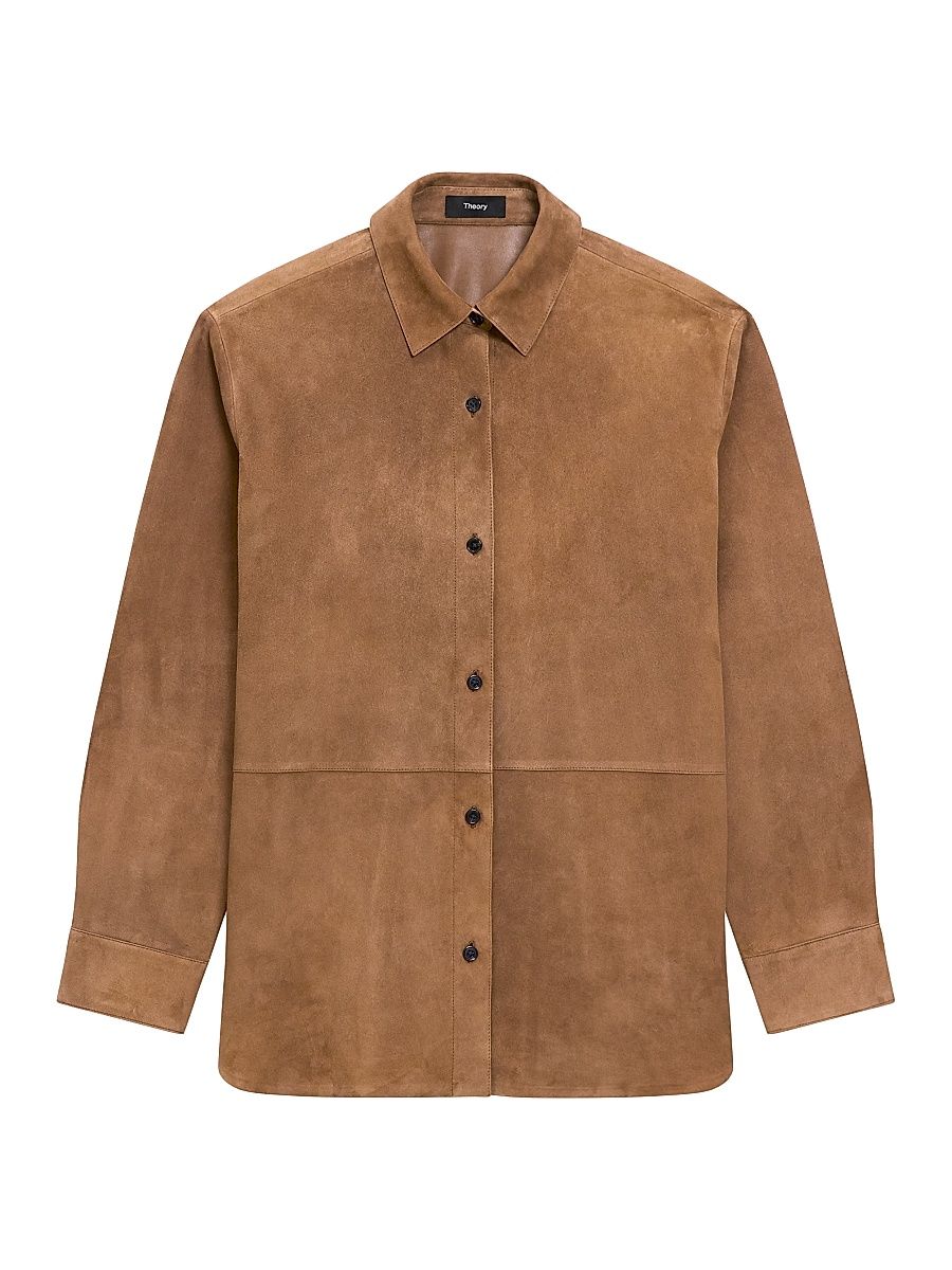 Women's Classic Menswear Leather Shirt - Deep Tobacco - Size Large