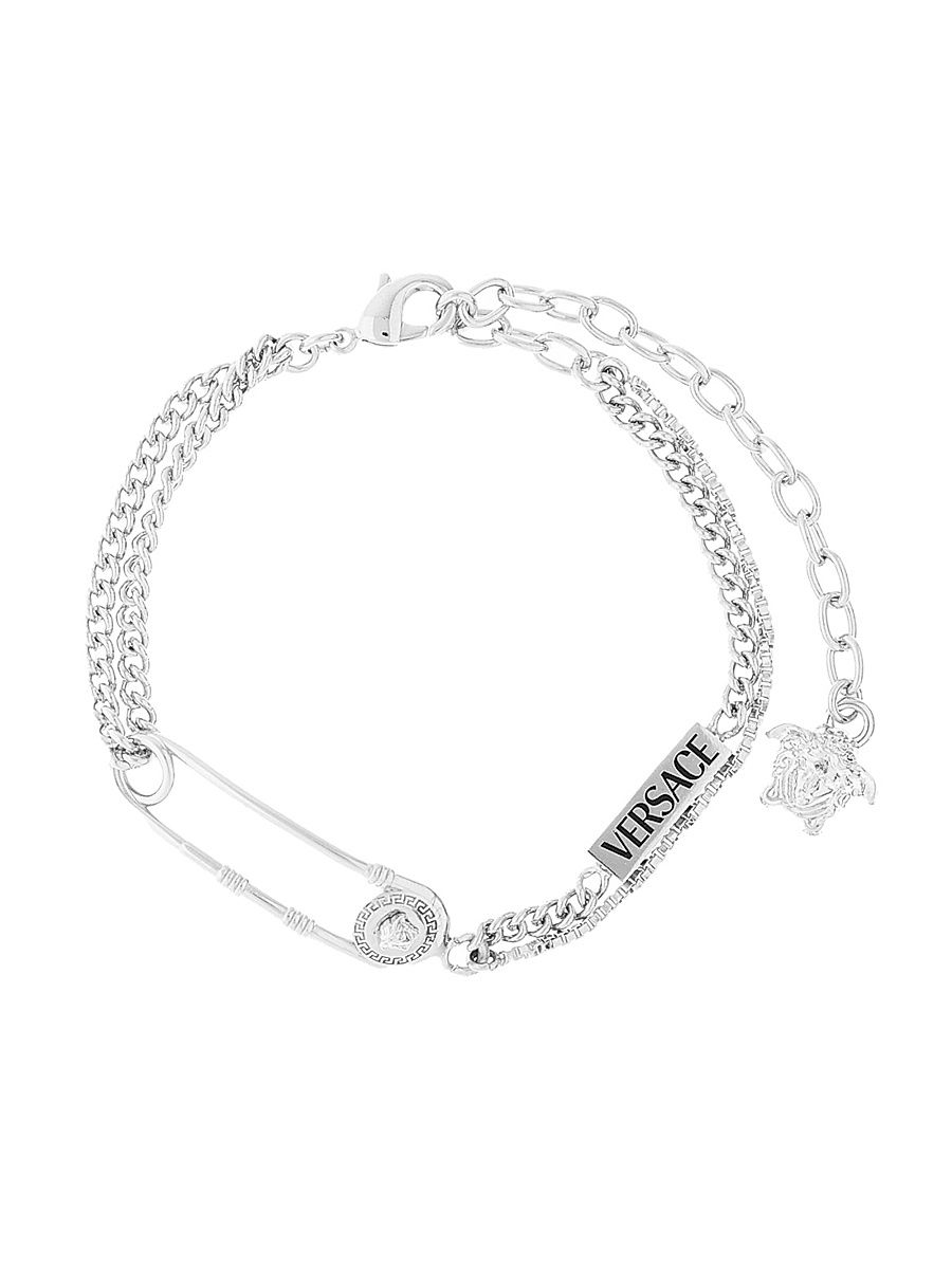 Women's Goldtone Or Silvertone Safety Pin Charm Bracelet - Palladium