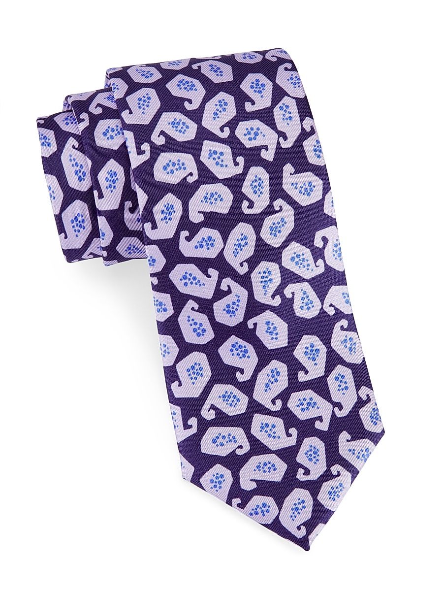 Men's Paisley Silk Tie - Navy Grey