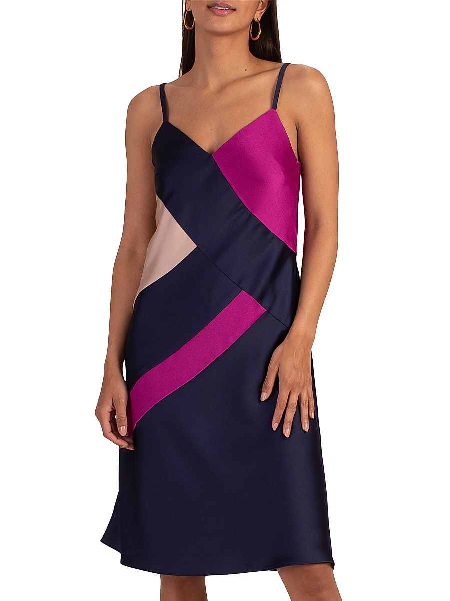 Women's Miraculous Colorblocked Satin Knee-Length Dress - Size XS