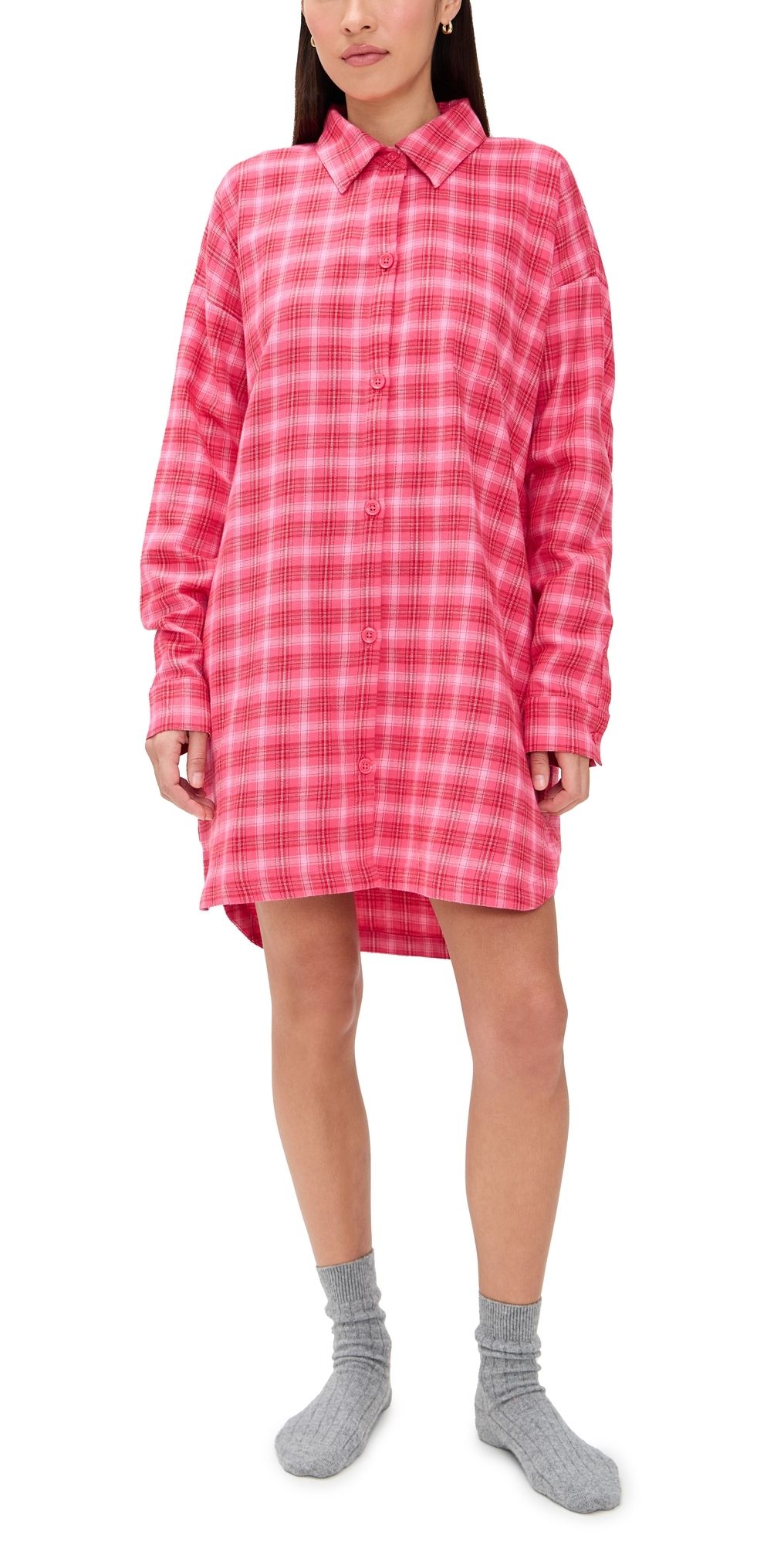BedHead PJs Wonderland Plaid High Low Boyfriend Collared Shirt Wonderland Plaid XS