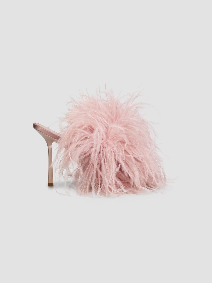 Stuart Weitzman Women's Boa Feather & Satin Slide Sandals - Pink Marshmallow - Size 6