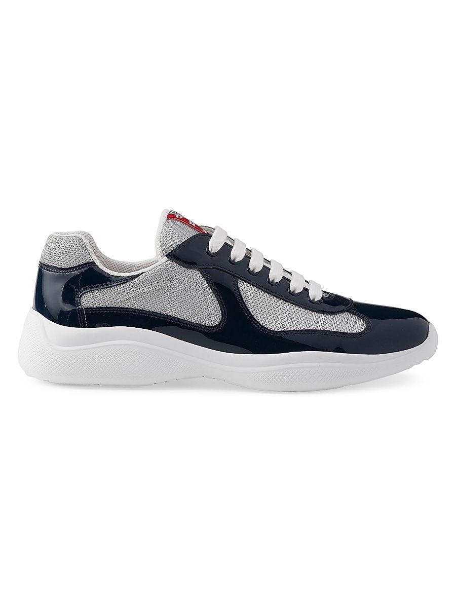 Men's Patent Leather and Technical Fabric Prada America's Cup Sneakers - Cloud Blue - Size 7.5