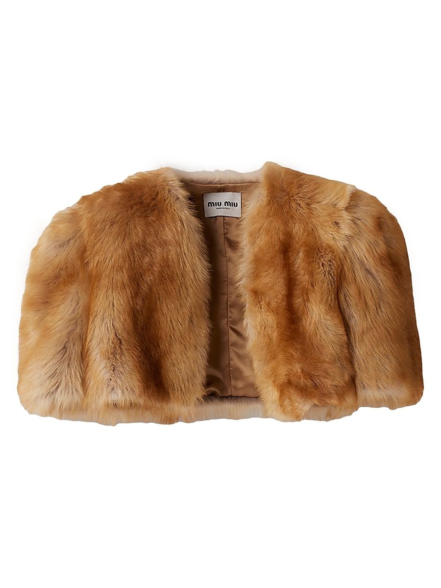 Women's Shearling Bolero Jacket - Brown - Size 6