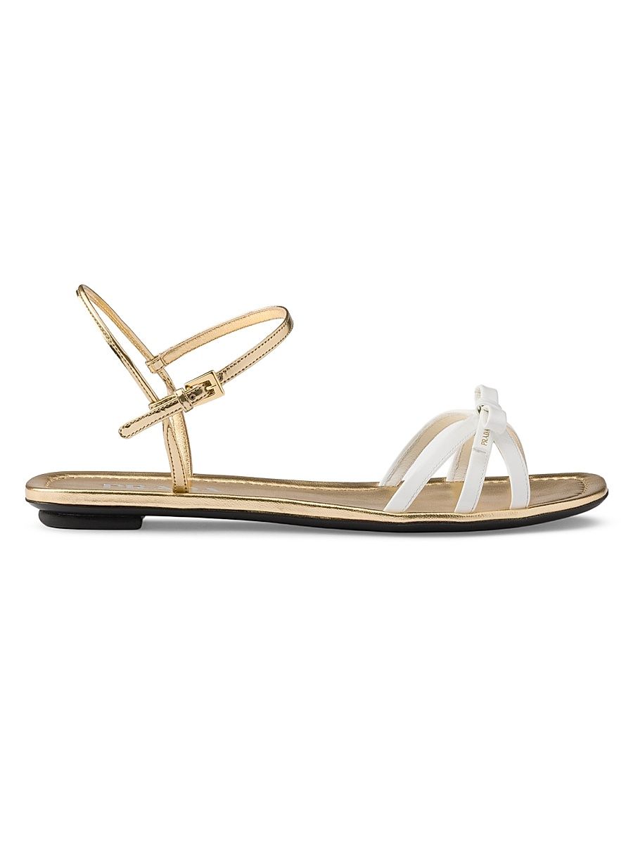 Women's Flat Patent and Metallic Leather Sandals - White - Size 11