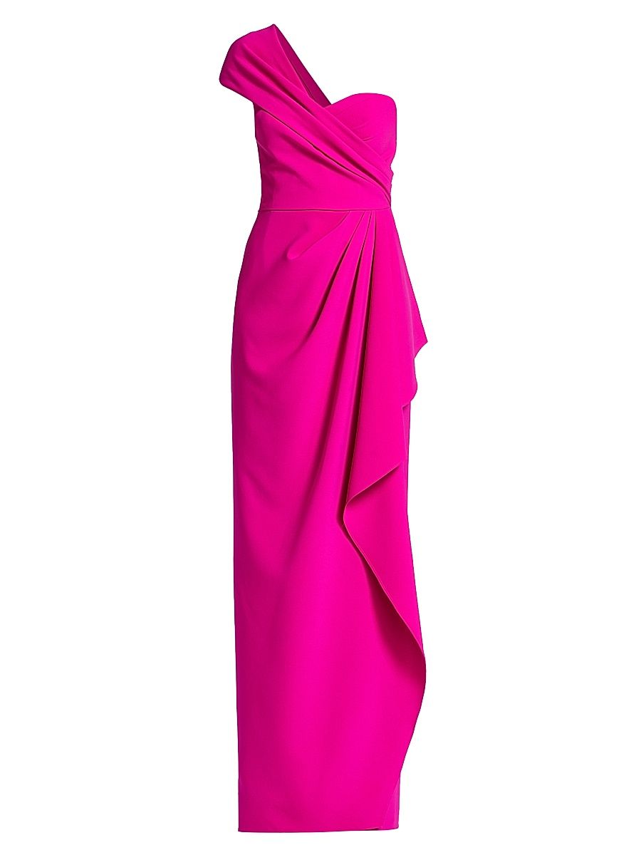 Women's Crepe One-Shoulder Gown - Hot Pink - Size 16