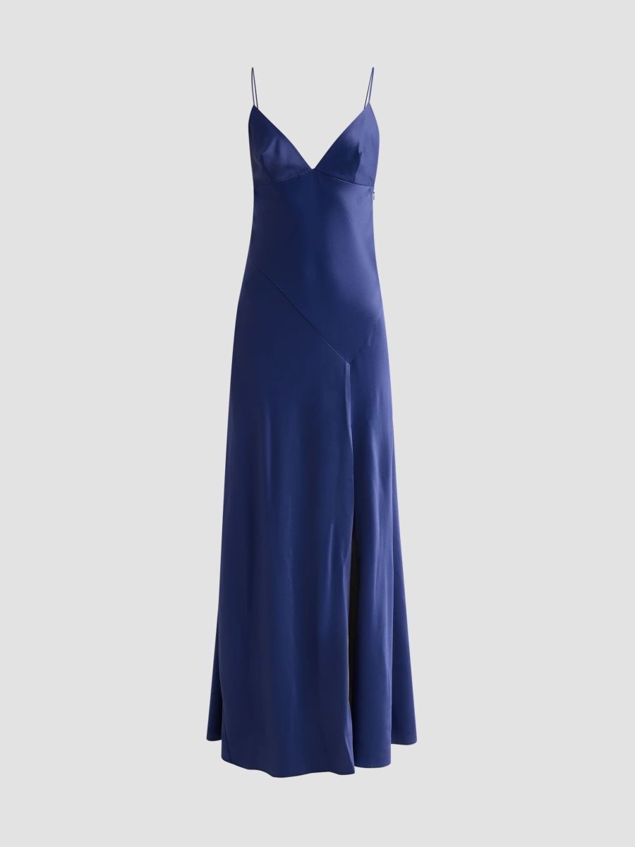 Alberta Ferretti Women's Enver Satin V-Neck Gown - Blue - Size 0