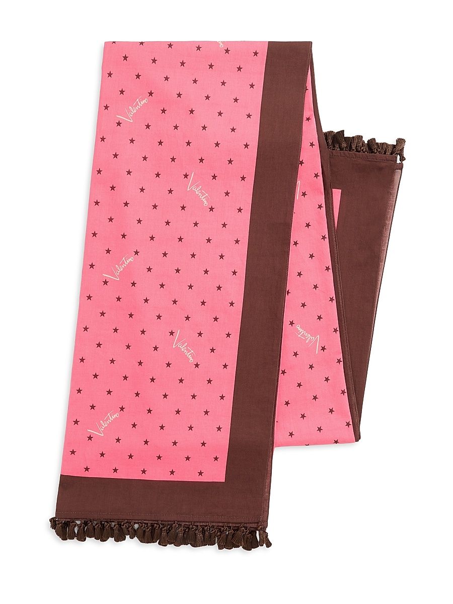 Women's Cotton Sarong with Stelline e Firma Starry Print with Tassel Trim - Coral Chocolate