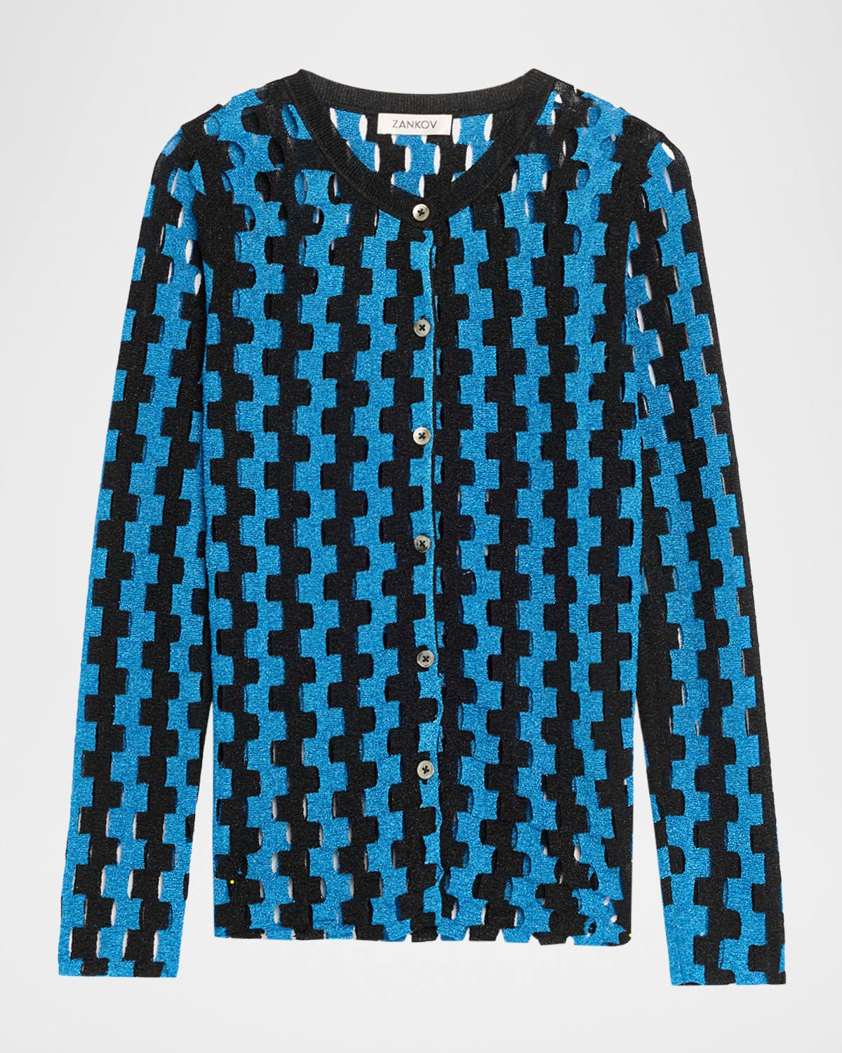 Bowery Metallic Open-Knit Crewneck Cardigan