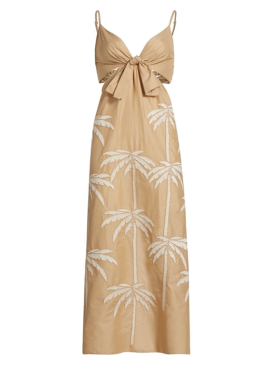 Women's Sea Swirl Bow Midi-Dress - Swim Salty Palms Sand Ecru - Size 10