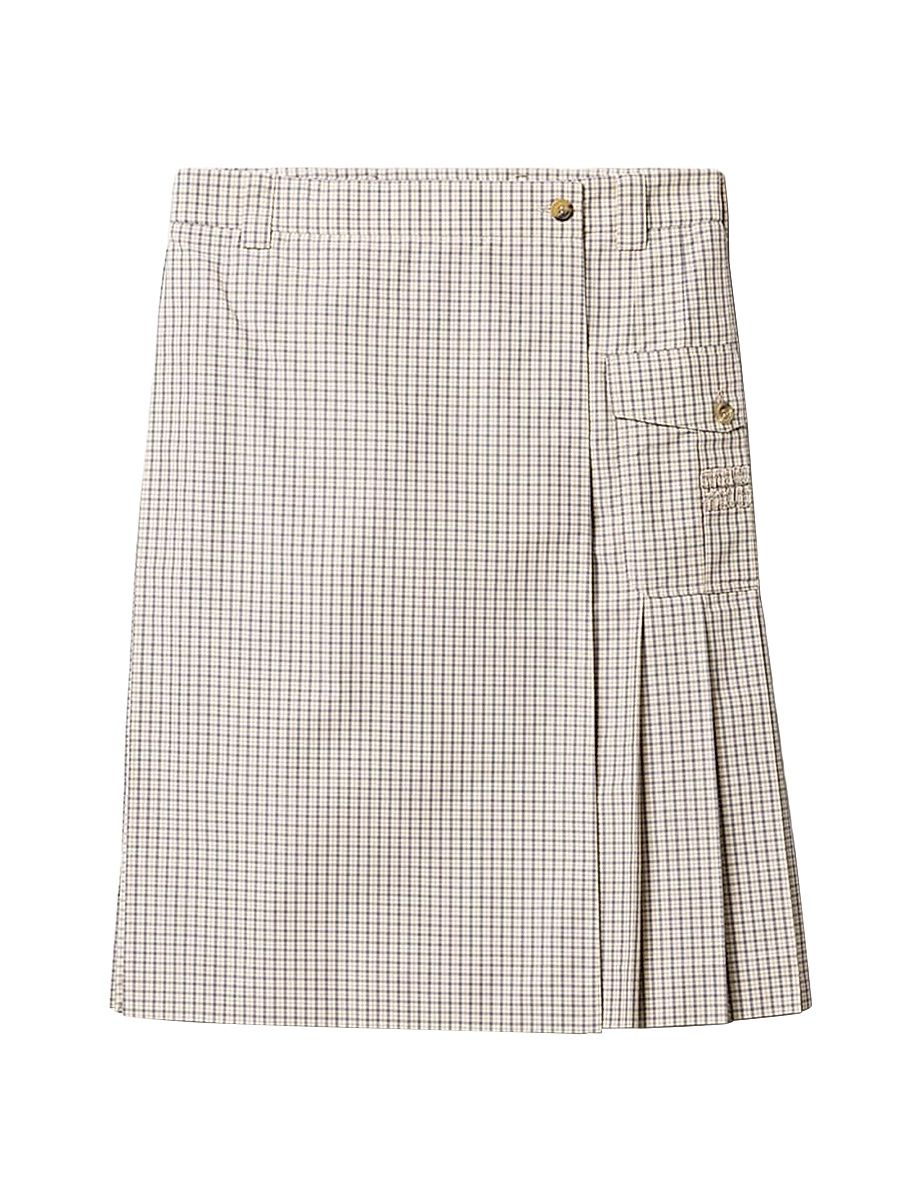 Women's Checked Technical Fabric Skirt - Beige - Size 4
