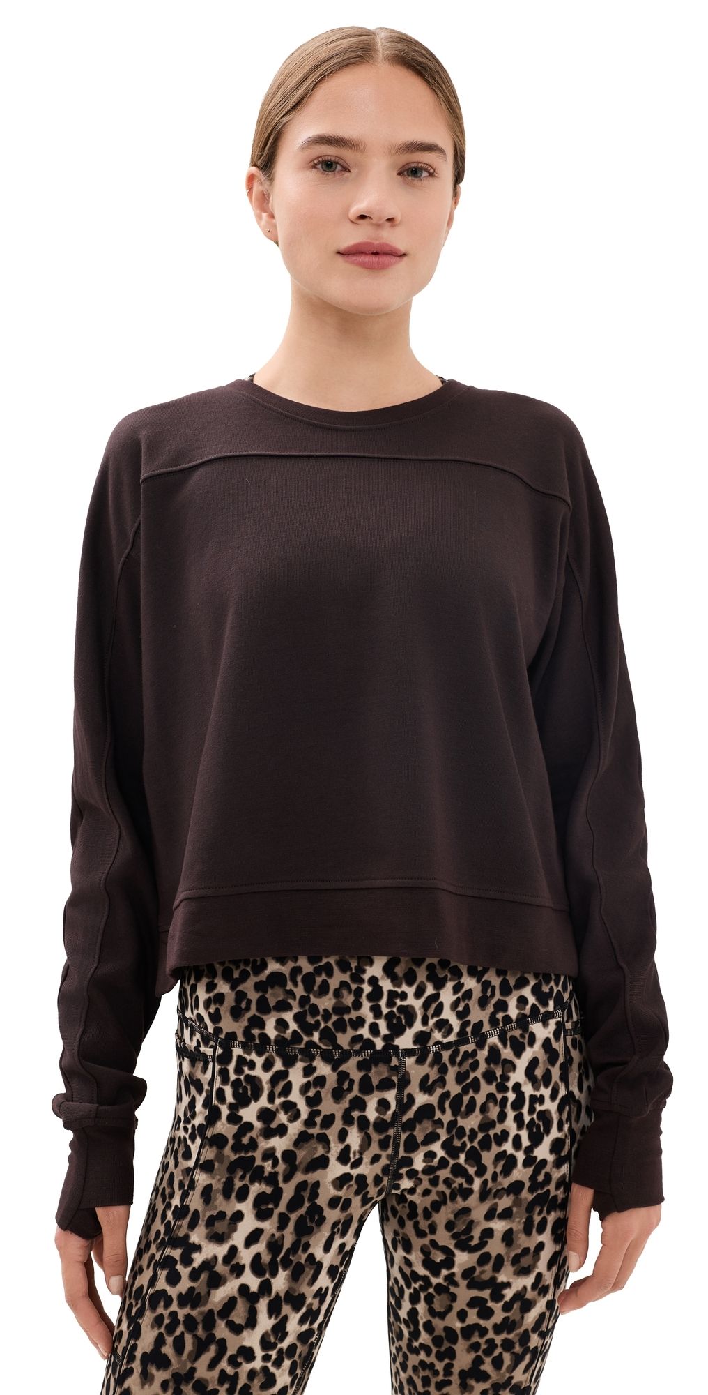 Sweaty Betty After Class Crop Sweatshirt Espresso Brown XL