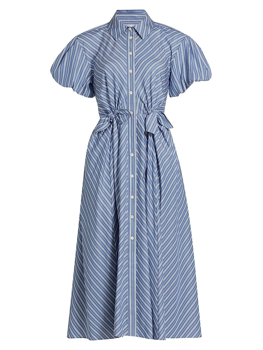 Women's Elza Striped Cotton Midi Shirtdress - French Blue White Multi - Size 8
