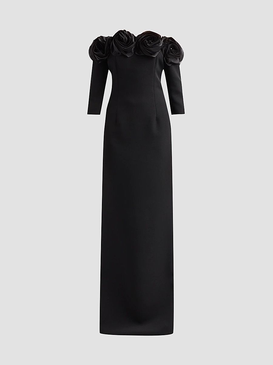 Teri Jon by Rickie Freeman Women's Floral Crêpe Off-The-Shoulder Gown - Black - Size 2