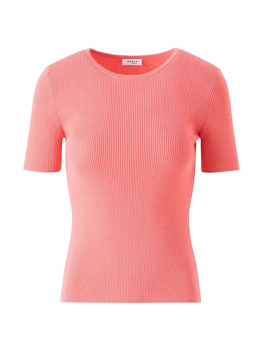 Women's Virgin Wool Short-Sleeve Sweater - Blush - Size 14