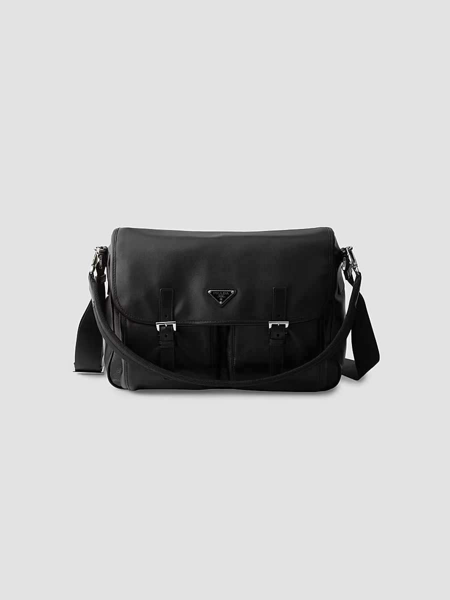 Men's Leather Shoulder Bag - Black