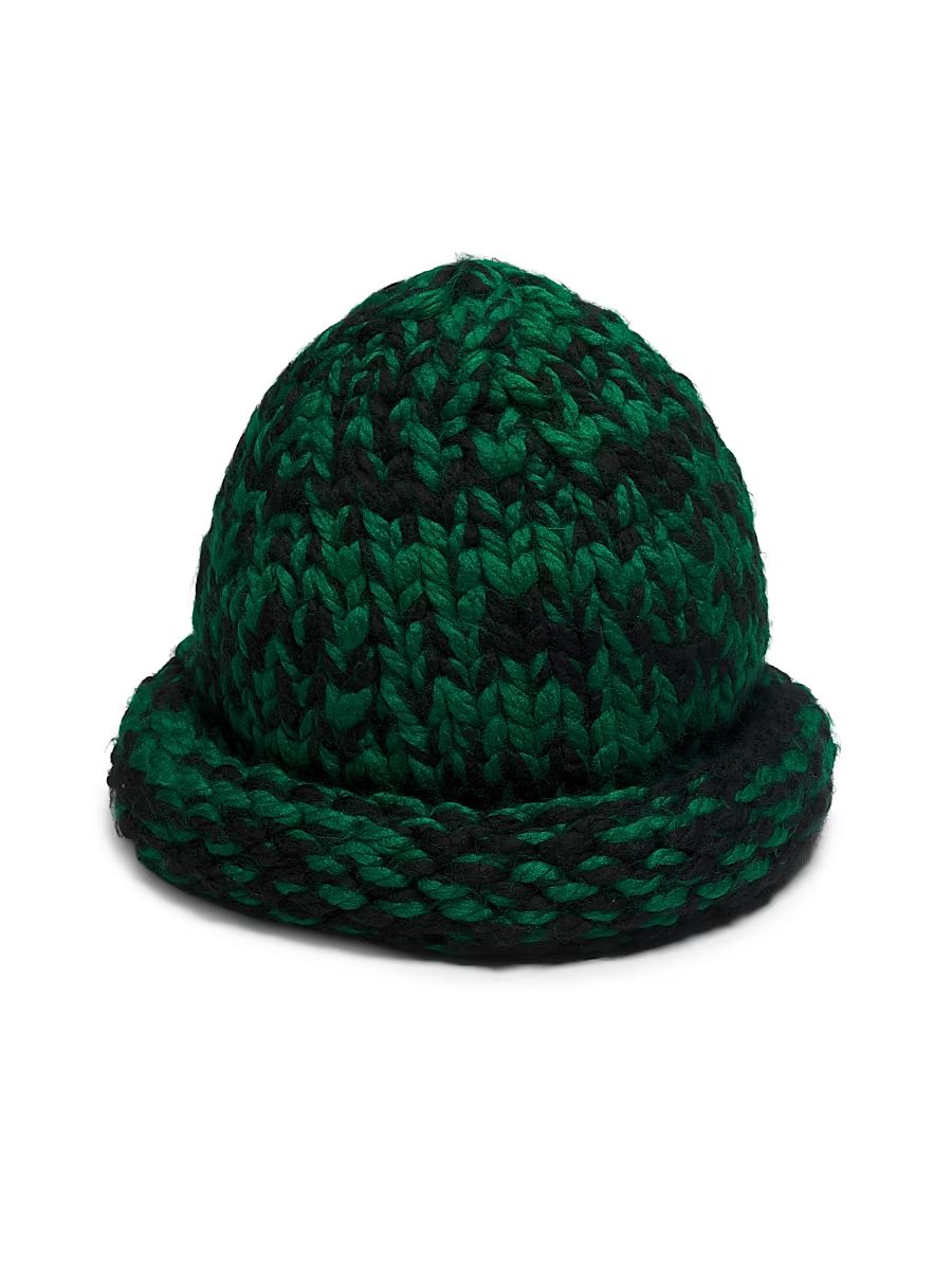 Men's Hand-Knit Wool Beanie - Green Black