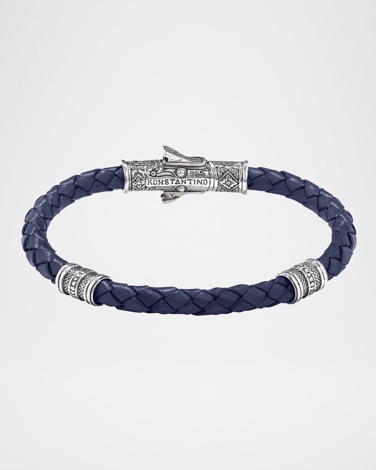 Men & apos;s Braided Leather Bracelet w/ Sterling Silver