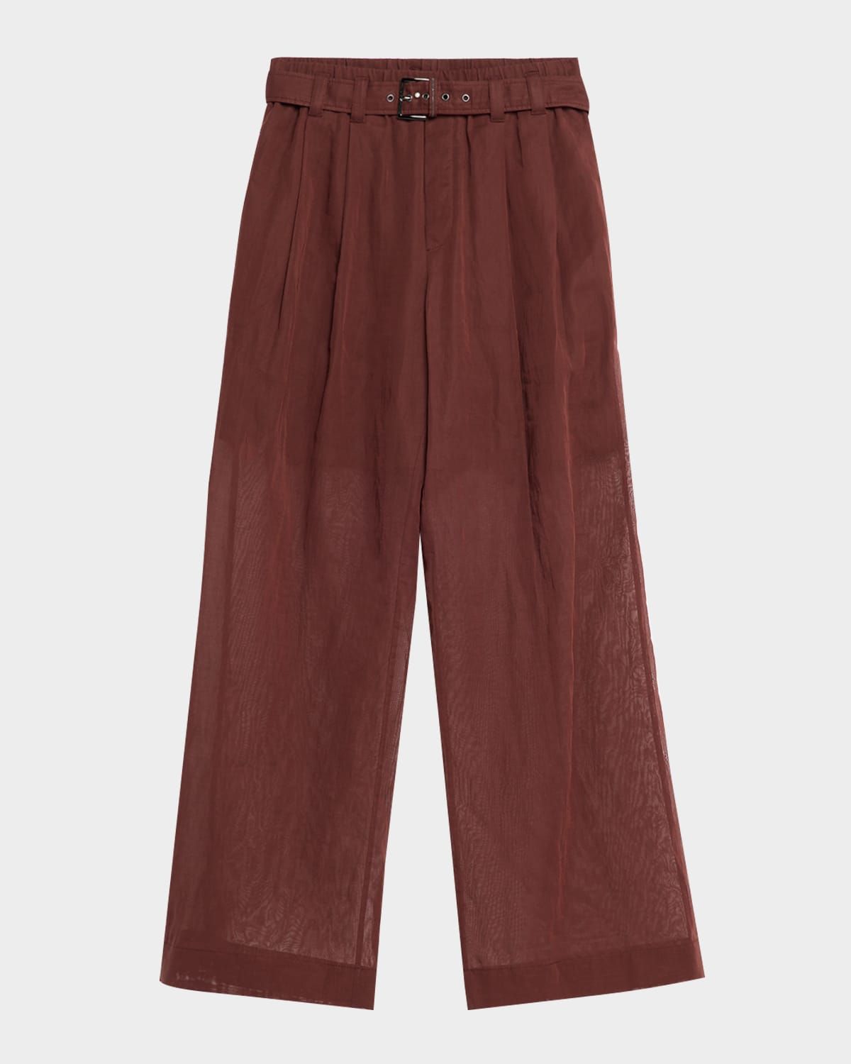 Sheer Cotton Voile Wide-Leg Pants With Belt